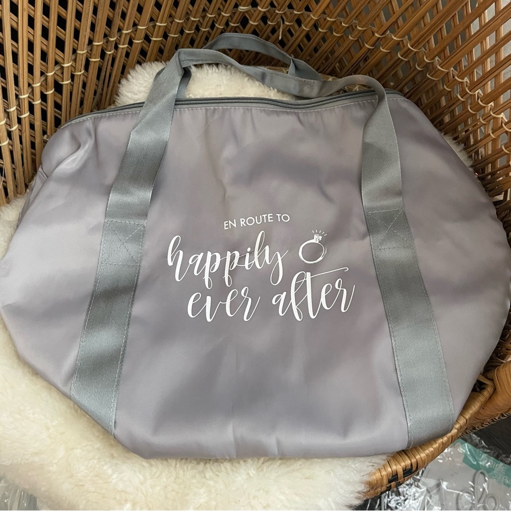 NWOT Gray Wedding Travel Duffel Bag